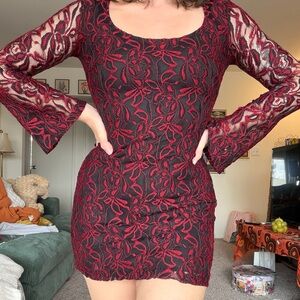 Elegant Red Floral Lace Dress